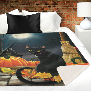 Black Halloween Cat Sherpa Deken