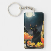 Black Halloween Cat Sleutelhanger (Voorkant)
