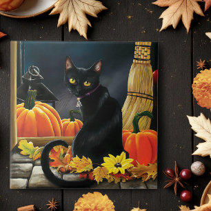 Black Halloween Cat Tegeltje