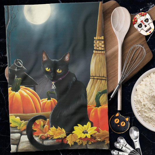 Black Halloween Cat Theedoek
