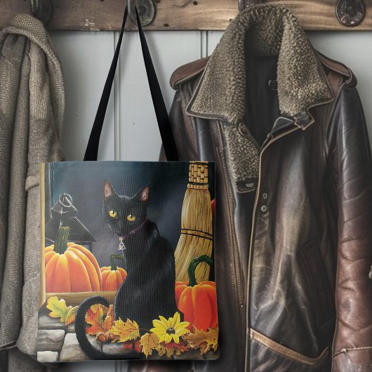 Black Halloween Cat Tote Bag