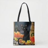Black Halloween Cat Tote Bag (Voorkant)