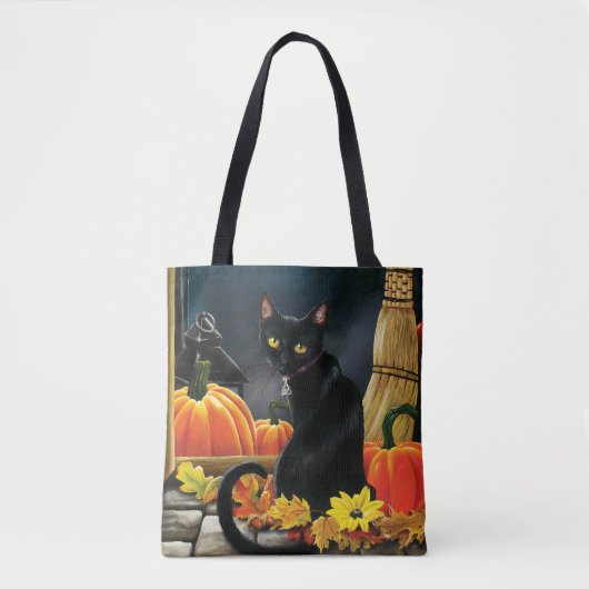 Black Halloween Cat Tote Bag (Voorkant)