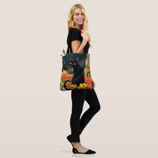 Black Halloween Cat Tote Bag (Op model)