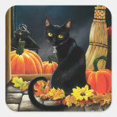 Black Halloween Cat Vierkante Sticker (Voorkant)