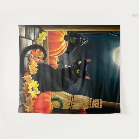 Black Halloween Cat Wandkleed (Voorkant (horizontaal))