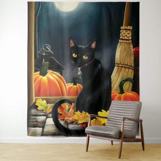 Black Halloween Cat Wandkleed (In situ)