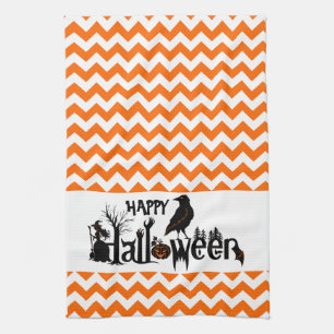 Black Halloween Crow Illustratie Orang Chevron Theedoek