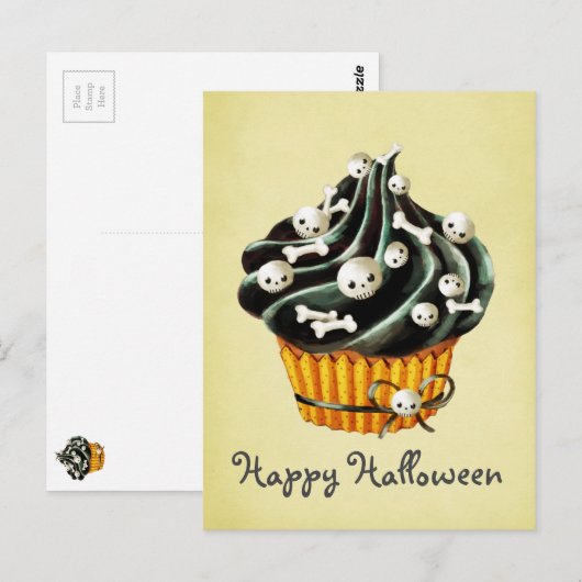 Black Halloween Cupcake Briefkaart (Voorkant / Achterkant)
