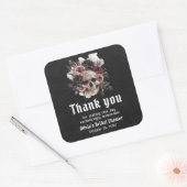 Black Halloween Floral Skull Vrijgezellenfeest Vierkante Sticker (Envelop)