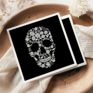 Black Halloween Flower Skull Servet