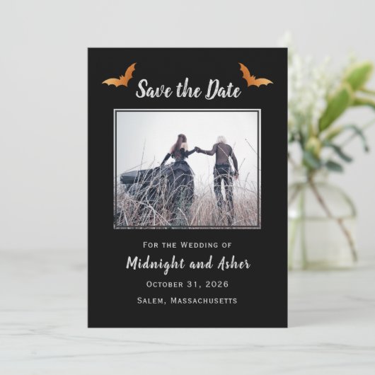 Black Halloween Gothic Wedding Save the Date (Staand voorkant)