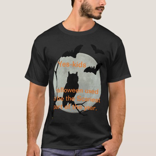 Black Halloween Owl & Bats T-shirt (Voorkant)