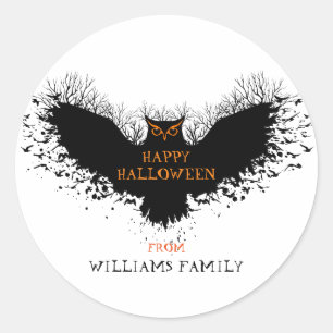 Black Halloween Owl Illustratie Ronde Sticker