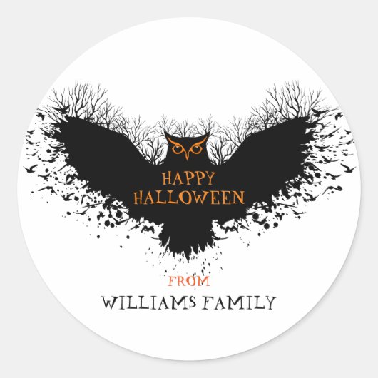 Black Halloween Owl Illustratie Ronde Sticker (Voorkant)