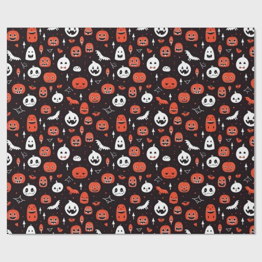 Black Halloween Pattern with pumpkins and ghosts Cadeaupapier (Vlak)
