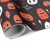 Black Halloween Pattern with pumpkins and ghosts Cadeaupapier (Rol Hoek)