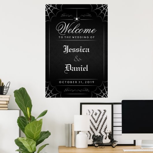 Black Halloween Spider & Web Welcome to Wedding Poster (Thuiskantoor)