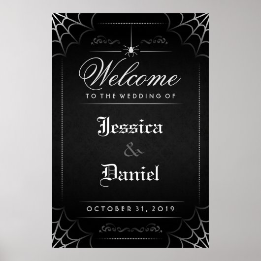 Black Halloween Spider & Web Welcome to Wedding Poster (Voorkant)