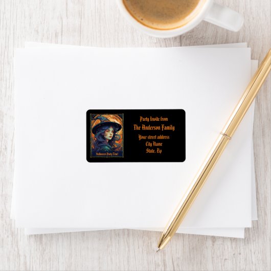 Black Halloween Witch Party Groot adreslabel Etiket (Insitu)