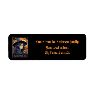 Black Halloween Witch Party Retour Adreslabel Etiket