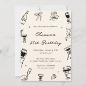 Black Hand Drawn Adult Birthday Party  Kaart (Voorkant)
