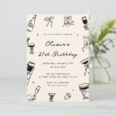 Black Hand Drawn Adult Birthday Party  Kaart (Staand voorkant)