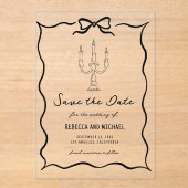Black Hand Drawn Bow Wedding Save the Date Acryl Uitnodigingen (Voorkant)