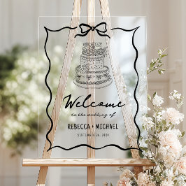 Black Hand Drawn Bow Wedding Welcome Acryl Bord