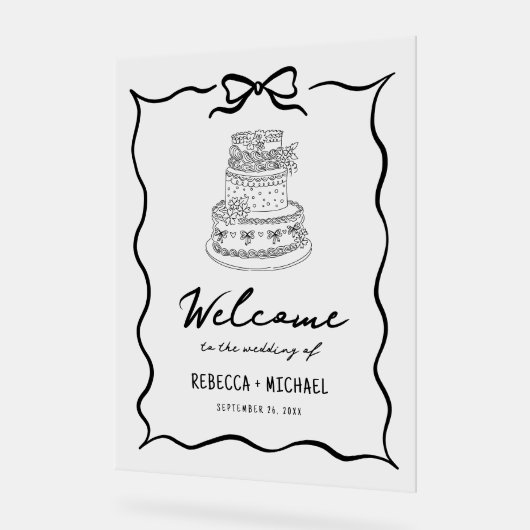Black Hand Drawn Bow Wedding Welcome Acryl Bord (Hoek)