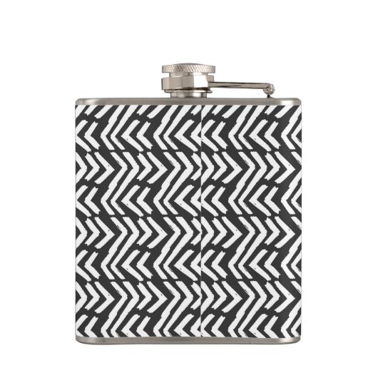 Black Hand Drawn Chevron Pattern Heupfles (Achterkant)