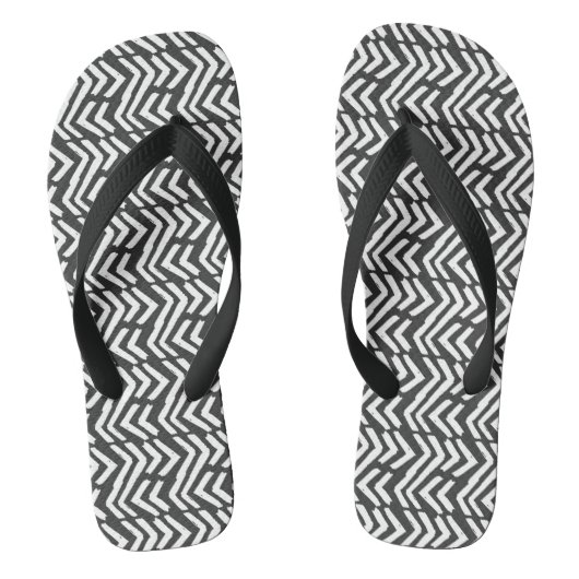 Black Hand Drawn Chevron Pattern Teenslippers (Voetbed)