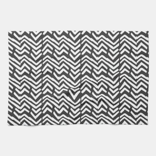 Black Hand Drawn Chevron Pattern Theedoek (Horizontaal)