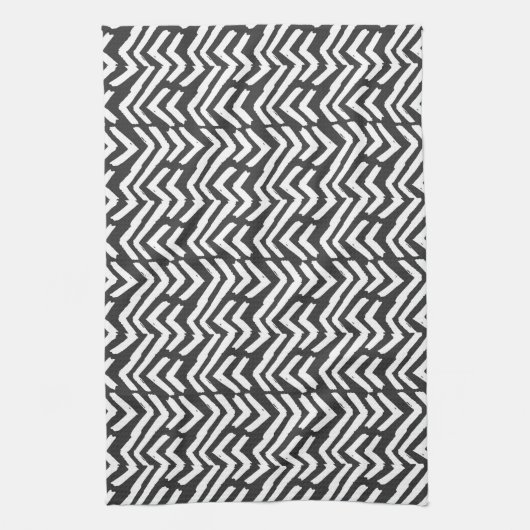 Black Hand Drawn Chevron Pattern Theedoek (Verticaal)