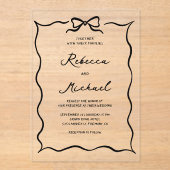 Black Hand Drawn Coquette Bow Wedding Acryl Uitnodigingen (Voorkant)