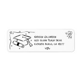 Black Hand Drawn Doodle Graduate Cap White Address Etiket (Voorkant)