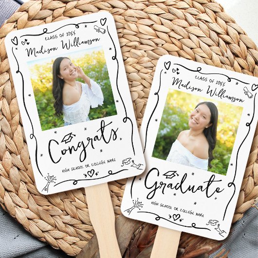 Black Hand Drawn Doodle Graduation 2 Photo White Handwaaier