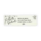 Black Hand Drawn Doodle Graduation Cream Address Etiket (Voorkant)