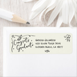Black Hand Drawn Doodle Graduation Cream Address Etiket