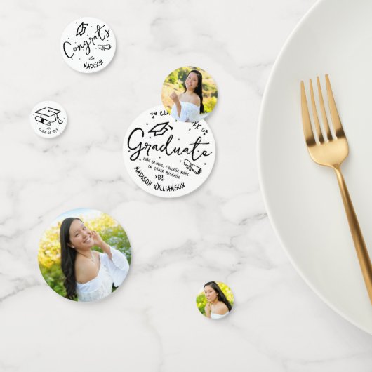 Black Hand Drawn Doodles Graduation 3 Photo White Confetti (Groep)