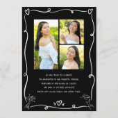 Black Hand Drawn Doodles Graduation 4 Photo Cream Aankondiging (Achterkant)
