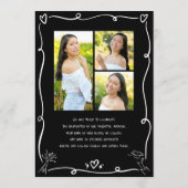 Black Hand Drawn Doodles Graduation 4 Photo White Aankondiging (Achterkant)