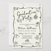 Black Hand Drawn Doodles Graduation Party Cream Kaart (Voorkant)