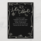 Black Hand Drawn Doodles Graduation Photo Cream Aankondiging (Achterkant)