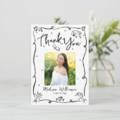 Black Hand Drawn Doodles Photo Graduation White Bedankkaart (Staand voorkant)