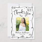  Black Hand Drawn Doodles Photo Graduation White Bedankkaart (Voorkant)