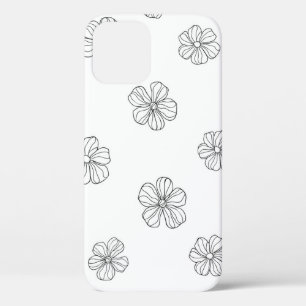 Black hand drawn flowers on white background. Seam Case-Mate iPhone Case