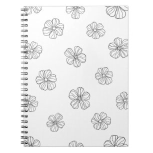 Black hand drawn flowers on white background. Seam Notitieboek