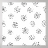 Black hand drawn flowers on white background. Seam Poster (Voorkant)