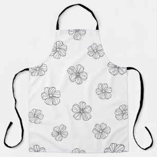Black hand drawn flowers on white background. Seam Schort